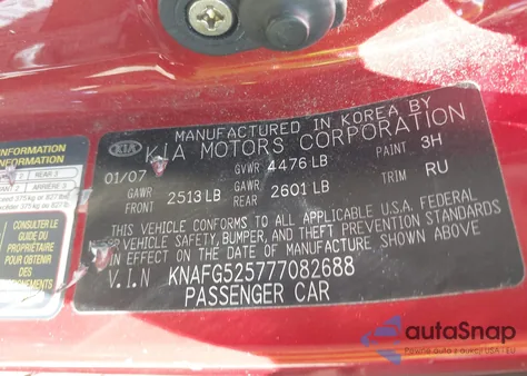 2007 Kia Rondo Lx z USA, uszkodzony, nr VIN KNAFG525777082688